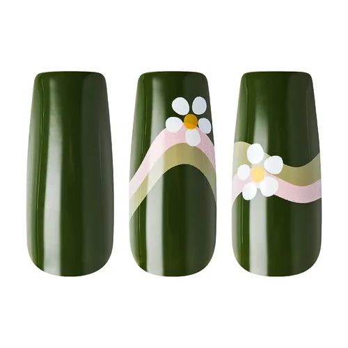 Vista 5 de Gold Finger - Kit de uñas postizas de cobertura completa con pegamento, diseño moderno, gel listo para usar, uñas medianas, largas y extralargas