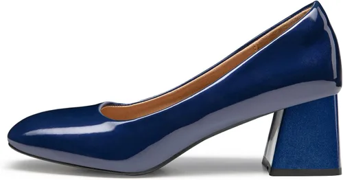 Vista 3 de Heel The World Zapatos de tacón bajo y grueso para mujer, zapatos de vestir de charol con punta cuadrada para fiesta, oficina