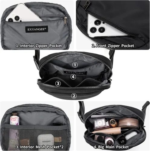 Vista 6 de EXYANGEE Riñonera unisex con correa ajustable, Negro -, Riñonera elegante