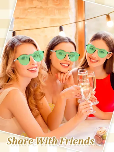 Vista 6 de Hoteam 24 pares de lentes de sol redondos sin montura a granel tintados para fiesta, lentes transparentes de color caramelo para mujeres y hombres