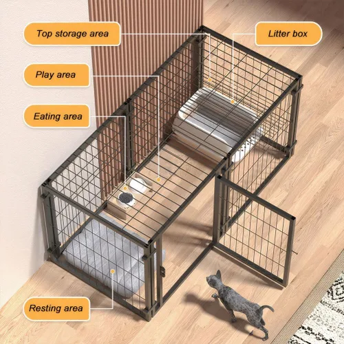 Vista 2 de Jaula para perros indestructible de alta resistencia de 47.2 pulgadas, jaula para perros de interior con puerta y parte superior abierta de metal