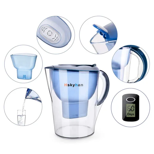 Vista 2 de Hskyhan Jarra alcalina con filtro de agua – 3.5 litros mejora el PH, 2 filtros incluidos, sin BPA, sistema de filtración de 7 etapas para purificar