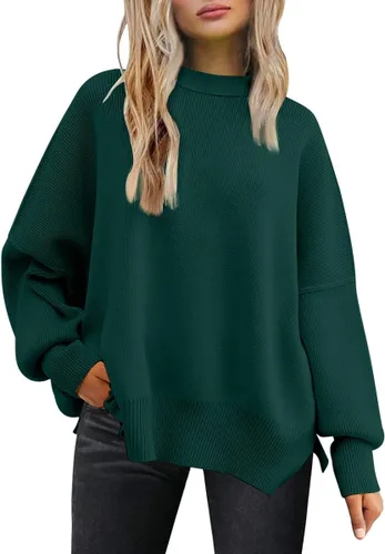 Vista 67 de Lillusory - Suéter extragrande con mangas de murciélago y cuello redondo para mujer, prenda moderna de otoño de tejido de punto sin botones