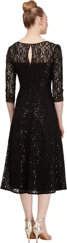 Vista 2 de S.L. Fashions Women's Tea Length Three Quarter Sleeve Sequin Lace Dress