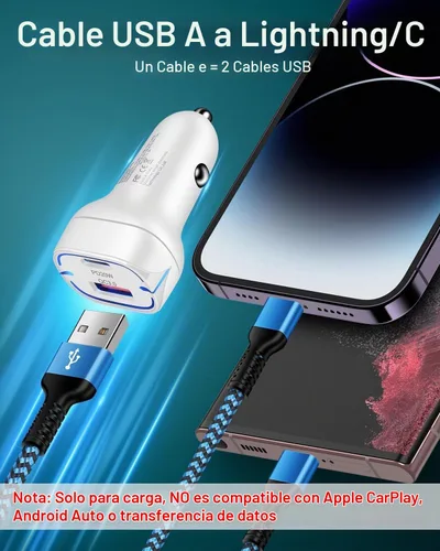 Vista 3 de para cable de carga 2 en 1 Lightning y USB-C de Apple (4 pies), USB a Lightning y USB a USB-C, cable de carga largo y rápido para iPhone 17 Air 16e
