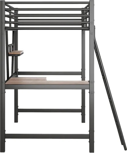 Vista 6 de Merax Litera individual de metal pesado con escritorio/barandilla de longitud completa para niños y niñas, no necesita somier, color negro