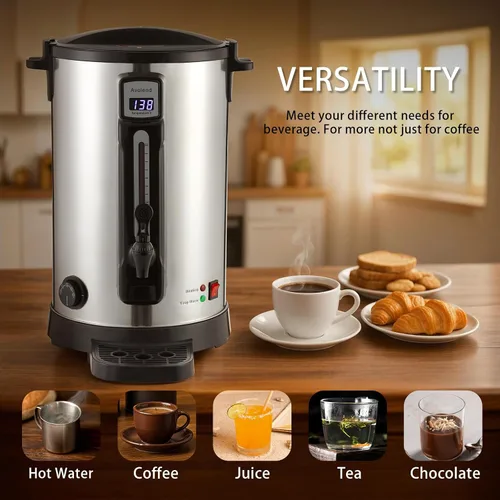 Vista 5 de Urna de café de 30 tazas de acero inoxidable de doble pared, cafetera comercial de 9L con función de mantener el calor, cafetera para eventos
