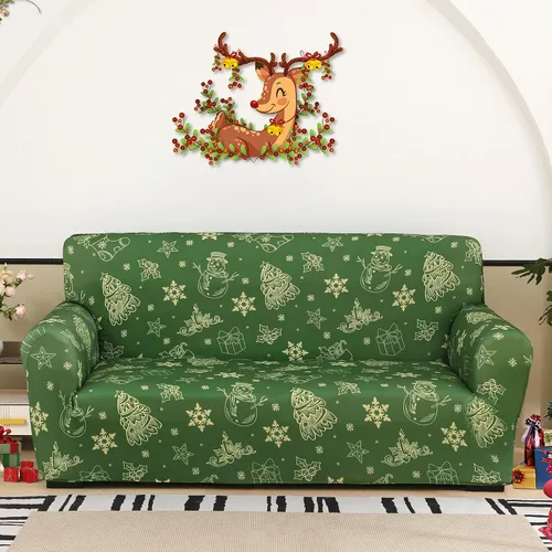 Vista 9 de Funda de sofá de Navidad Verde, Funda Elástica para Sofá, Funda Deslizante para Sofás y Sofás de Dos Plazas, 1 Pieza, Funda Temática Navideña