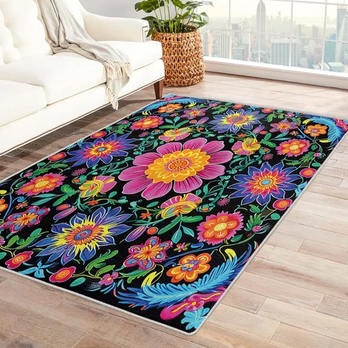 Vista 12 de Alfombra floral retro 70S, lavable, Groovy Funky de 8 x 10 pulgadas, alfombra grande de flores naranjas, dormitorio, sala de estar, decoración
