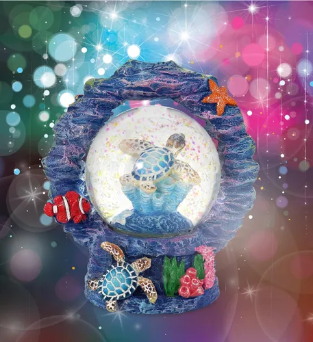 Vista 5 de CoTa Global Decoración de globo de nieve coral de tortuga marina, elegante purpurina rosa brillante dentro de la figura de globo de nieve, figuras