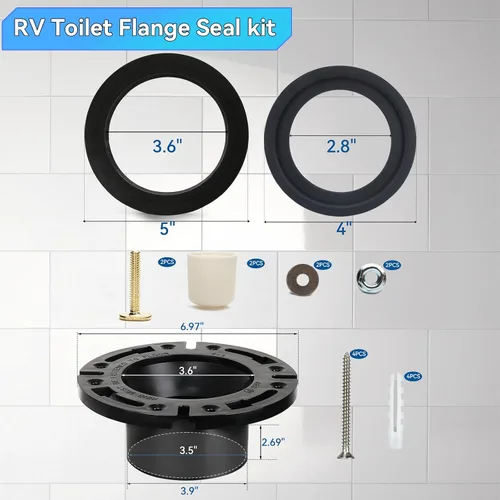 Vista 6 de Sello de inodoro RV con kit de brida de piso de enchufe de 3 pulgadas, sello de brida de inodoro RV se adapta a inodoros de RV 300/310/320