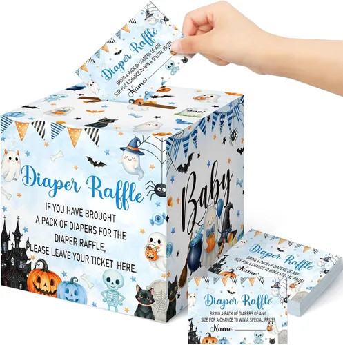Vista 56 de Teling 51 boletos para rifas de pañales con caja de tarjetas, decoración de baby shower, caja de revelación de género para fiesta de rifas