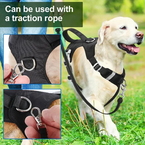 Vista 4 de Arnés sin tirones para perro, con asa, ajustable, suave, chaleco ligero para perros pequeños, medianos y grandes, negro, M