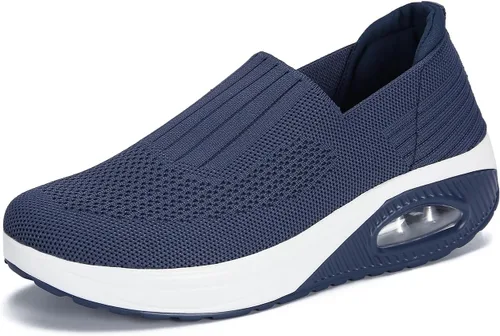 Vista 13 de Touchmosees Tenis ortopédicos de cuña para mujer con cojín de aire para diabéticos Blanco/Pu