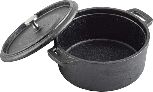 Vista 2 de Tablecraft Cocotte de 16 onzas con tapa, hierro fundido y perilla de acero inoxidable