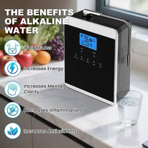 Vista 5 de Máquina ionizadora de agua alcalina para el hogar, 11 placas de titanio, máquina de agua alcalina, purificador de agua ácido pH 4-10.5, filtro