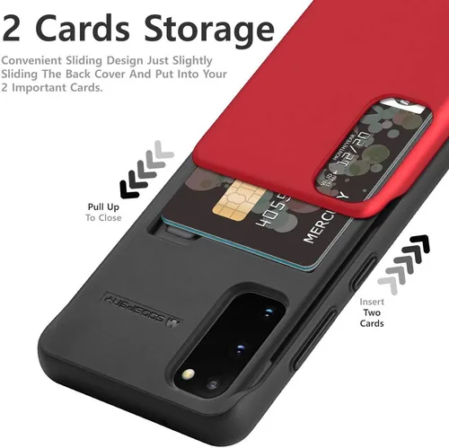 Vista 4 de GOOSPERY Sky Slide - Funda para Samsung Galaxy S20 (2020) de doble capa con tarjetero y cartera (rojo)