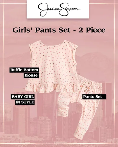 Vista 2 de Jessica Simpson Conjunto de pantalones para niña 2 piezas blusa y pantalones con volantes Ropa de juego para recién nacidos y bebés (0-24 meses)
