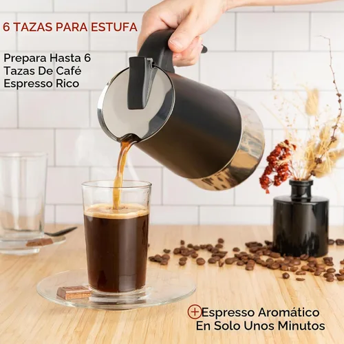 Vista 3 de Mixpresso Cafetera Espresso Greca Negra para Estufa de 6 Tazas 300ml/10oz, Olla Moka con Diseño de Percolador de Café, Cafetera de Acero Inoxidable
