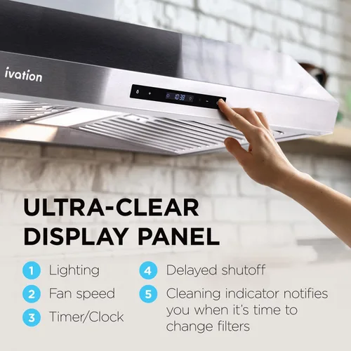 Vista 6 de Ivation Campana extractora de 30 pulgadas para debajo del gabinete, 600 CFM, ventilación de 3 vías, luz LED y reloj integrados, temporizador