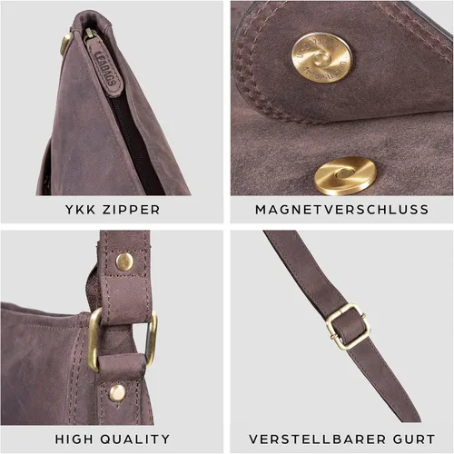 Vista 2 de LEABAGS Bolso bandolera de cuero - Bolso vintage de cuero genuino de búfalo - Bolso de mensajero de hombro para hombres y mujeres Maletín Atenas
