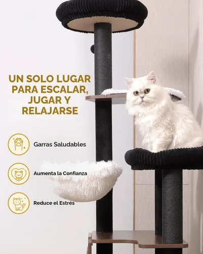 Vista 5 de Árbol de gato resistente de 63 pulgadas para gatos de interior, torre resistente para gatos grandes con poste rascador, percha superior de felpa