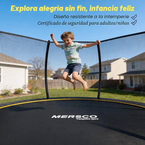 Vista 2 de Mersco Trampolín para exteriores de 10 pies, 12 pies, 14 pies, con recinto y escalera, cama elástica recreativa aprobada por ASTM para niños