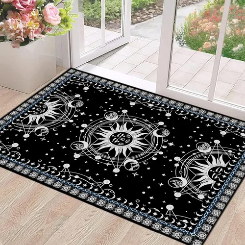 Vista 21 de Alfombra de Sol y Luna Boho Alfombras de Área Celestiales para Dormitorio Residencia Universitaria Sala de Estar Bohemia Oculta Creciente Solar