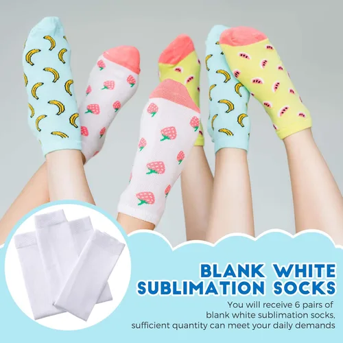Vista 7 de Geyoga 12 pares de calcetines de sublimación blancos en blanco, calcetines de tubo para hombres y mujeres, calcetines listos para impresión