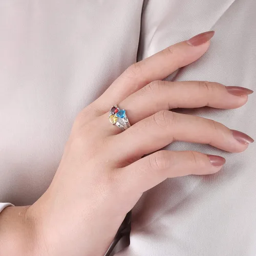Vista 6 de Anillo personalizado para la madre para mamá, anillo de 3 piedras de nacimiento personalizado para madre, hija, familia, día de la madre, anillos