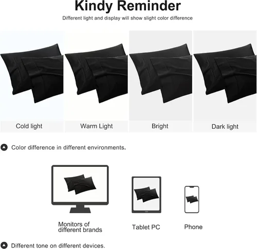 Vista 8 de PiccoCasa Fundas de almohada negras tamaño Queen, fundas de almohada suaves de 100% algodón con cierre de sobre, 20 x 30 pulgadas, fundas