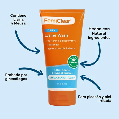 Vista 3 de FemiClear® Lavado femenino ultra suave: fabricado con lisina y bálsamo de limón para la higiene femenina, esenciales para la salud vaginal