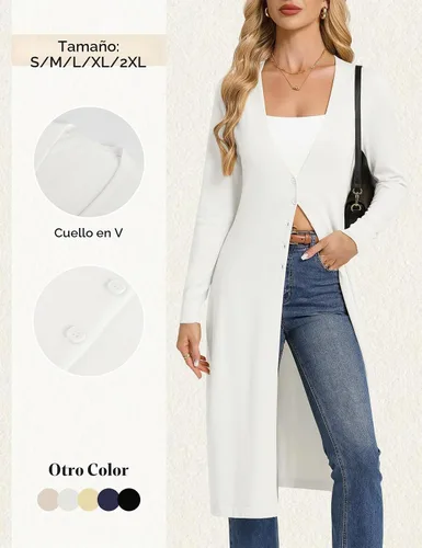 Vista 5 de GRACE KARIN Cárdigan largo para mujer, abrigo de punto ligero y moderno Blanco