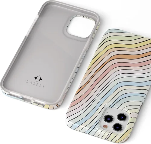 Vista 4 de Funda Casely para iPhone 11 Pro Max Ride The Wave Líneas Arcoíris en Colores Pastel Diseño Clásico Ultradelgado
