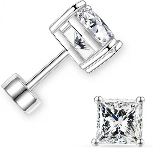 Vista 8 de Moissanite Flat Back Earrings, 0.2-2ct Lab Created Moissanite Bisel redondo