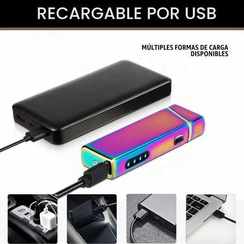 Vista 5 de Encendedor de plasma eléctrico a prueba de viento de arco - recargable por USB, indicador de batería mejorado - Multicromo