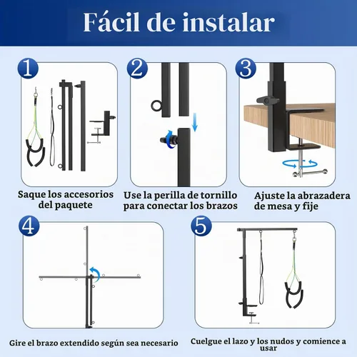 Vista 6 de Pawaboo Brazo de mesa de aseo para perros con abrazadera, soporte ajustable de aseo para perros de 35 pulgadas y dos soportes libres sin sentarse