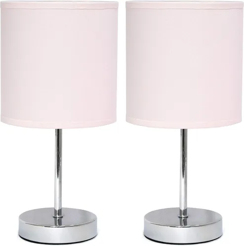 Vista 8 de Simple Designs LT2007-HPK-LB Lámpara de mesa básica cromada para sala de estar, mesita de noche, escritorio, encimera, rosa intenso, con bombilla