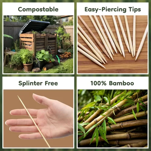 Vista 7 de BambooMN Marca - Brochetas de bambú redondas de punta afilada premium 4.1" X 0.098 in - 300pcs