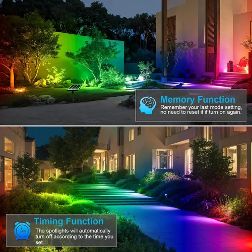 Vista 4 de MEIHUA Focos solares que cambian de color para exteriores, 6 en 1, iluminación solar de paisaje, focos RGB con control remoto, IP66, luces solares