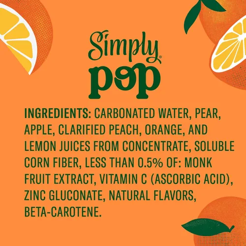 Vista 6 de Simply POP Soda Prebiótica Ponche Cítrico en Latas, 12 fl oz, Paquete de 12