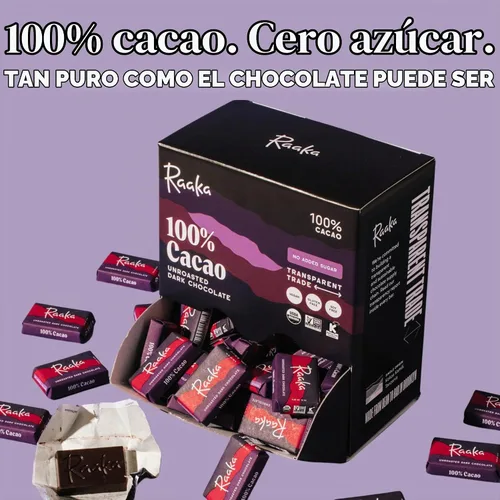 Vista 5 de Raaka Mini barras de chocolate, 100% cacao, orgánicas, kosher, veganas, sin gluten, comercio justo, sin soja, sin OMG, paleo, caja de 100 chocolates