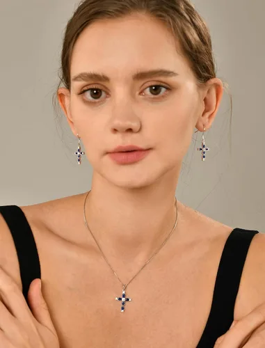 Vista 103 de YL Collar de cruz de plata de ley 925 con colgante de piedra natal religiosa para mujer