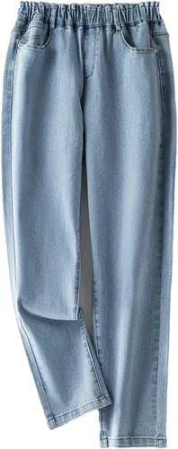Vista 4 de Plus Size Pull-on Jeans for Women Thin Petite Full Length Mom High Waist Elastic Loose Harem Pants