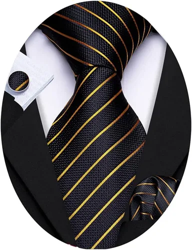 Vista 35 de Barry.Wang Juego de corbatas para hombre, corbata de seda a rayas, tejido a cuadros, gemelos formales, negocios, boda