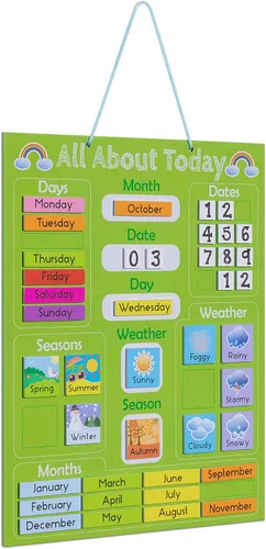 Vista 7 de Navaris Calendario magnético para niños, aprendizaje de los primeros años, clima, fecha, mes, día, tabla educativa de temporada para niños, tablero