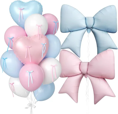 Vista 12 de 16 globos de corazón rosa, globos de lazo de 38 pulgadas, globo transparente rosa perla de doble relleno y arco en forma de corazón globo