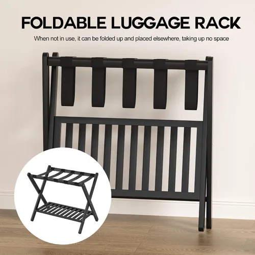 Vista 6 de Portaequipajes plegable con estante de almacenamiento para habitación de invitados Hotel Essentials de bambú sólido resistente soporte