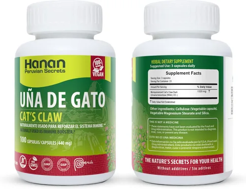 Vista 3 de Hanan Uña de Gato Uña de Gato 100 cápsulas Ayuda naturalmente a apoyar el sistema inmunológico saludable