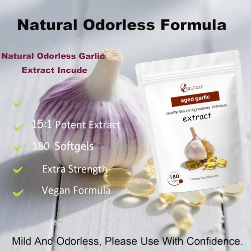 Vista 2 de Extracto de ajo envejecido – 7500 mg inodoro – 180 cápsulas blandas Sin OMG, sin gluten Apoya la salud inmunológica (1)